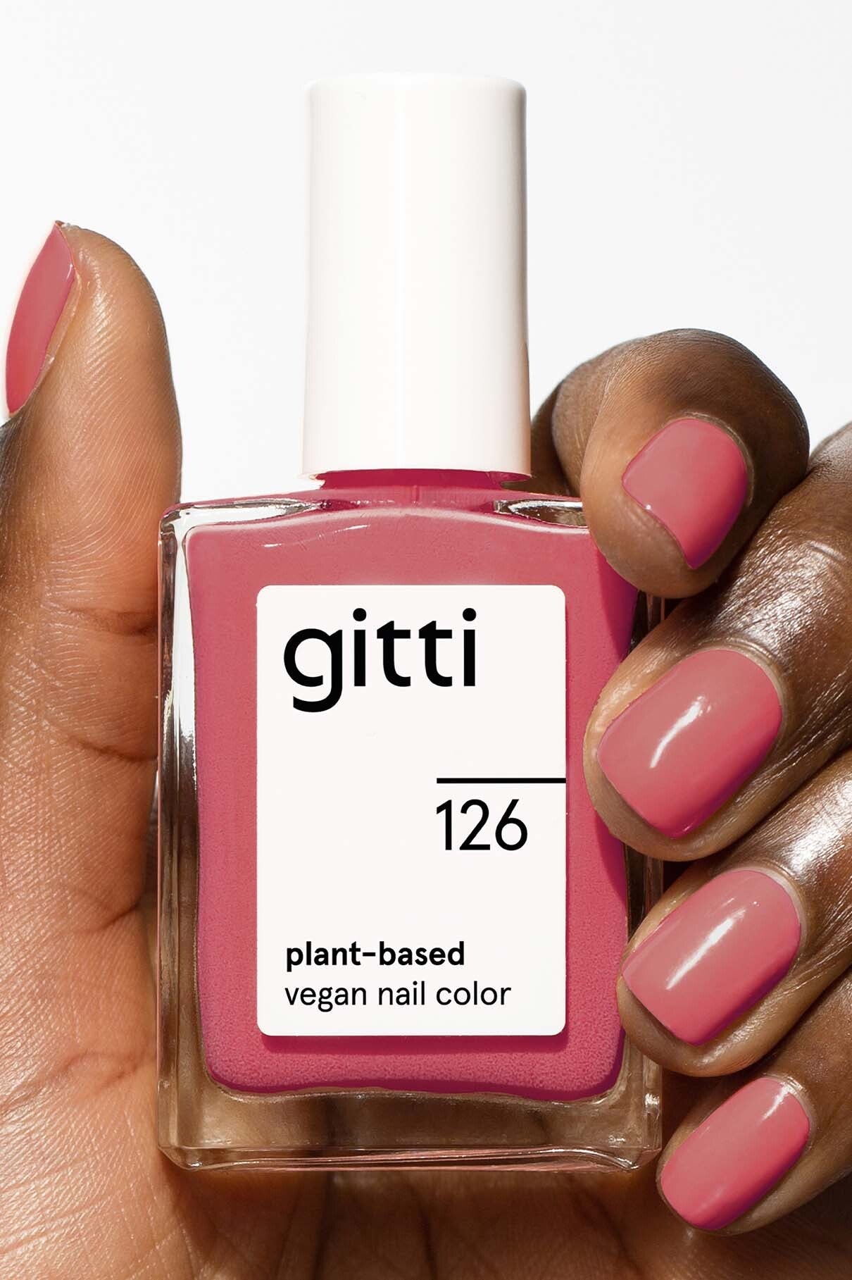 gitti no. 126 Pastellrot, vegan, langanhaltend und pflanzenbasierte Nagelfarbe, Maniküre und Nagellackflasche