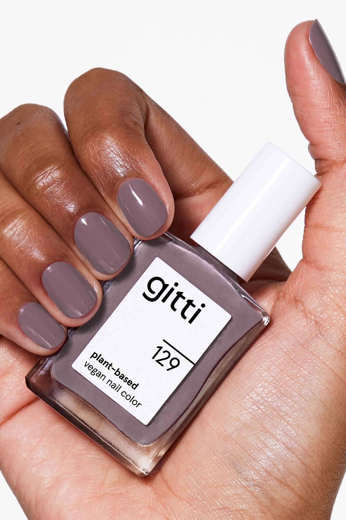 gitti no. 129 Grauviolett, vegan, pflanzenbasierte Nagelfarbe, Nagellackflasche, Maniküre