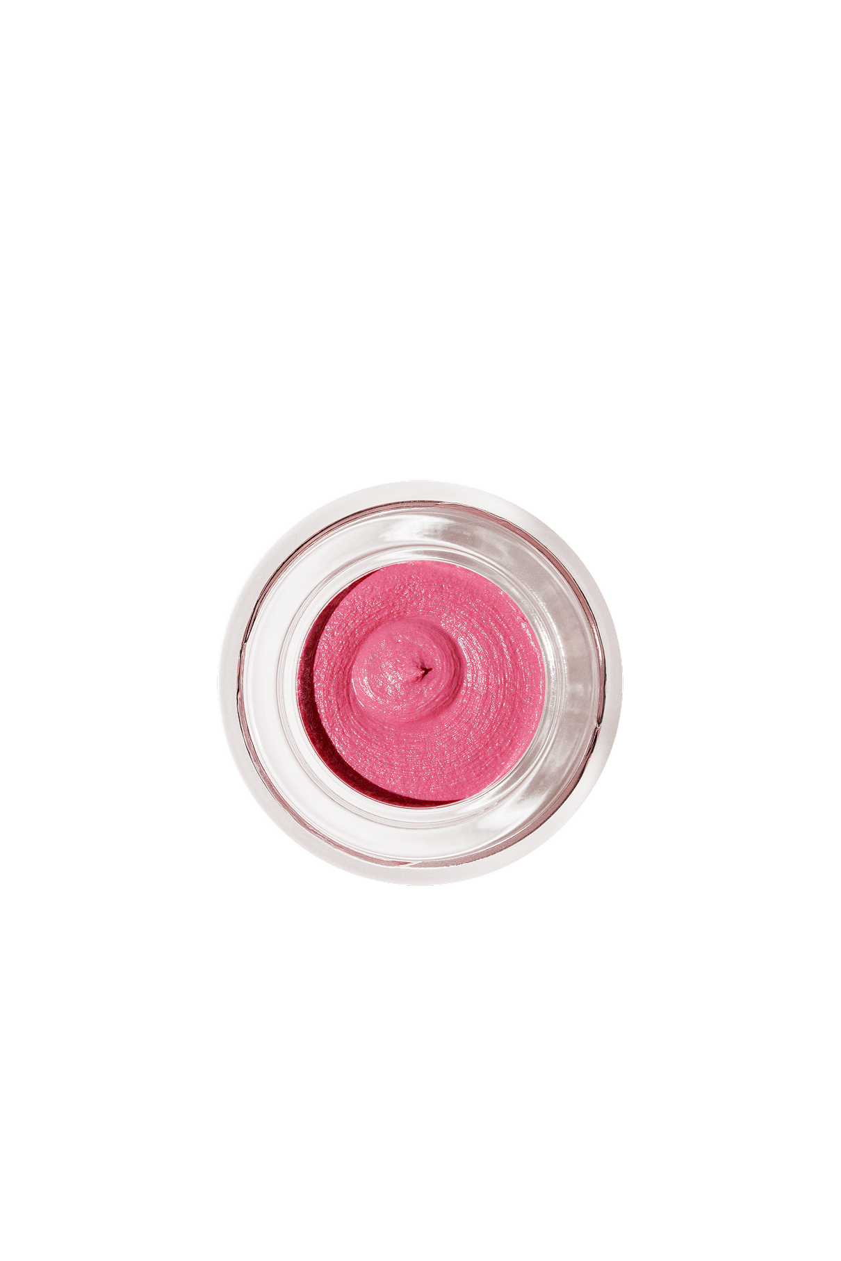 Geöffnetes Glasgefäß von Velvet Cheeks no. 05 silikonfreies Mousse-Blush in einem zarten Rosaton, von oben gesehen auf weißem Hintergrund.