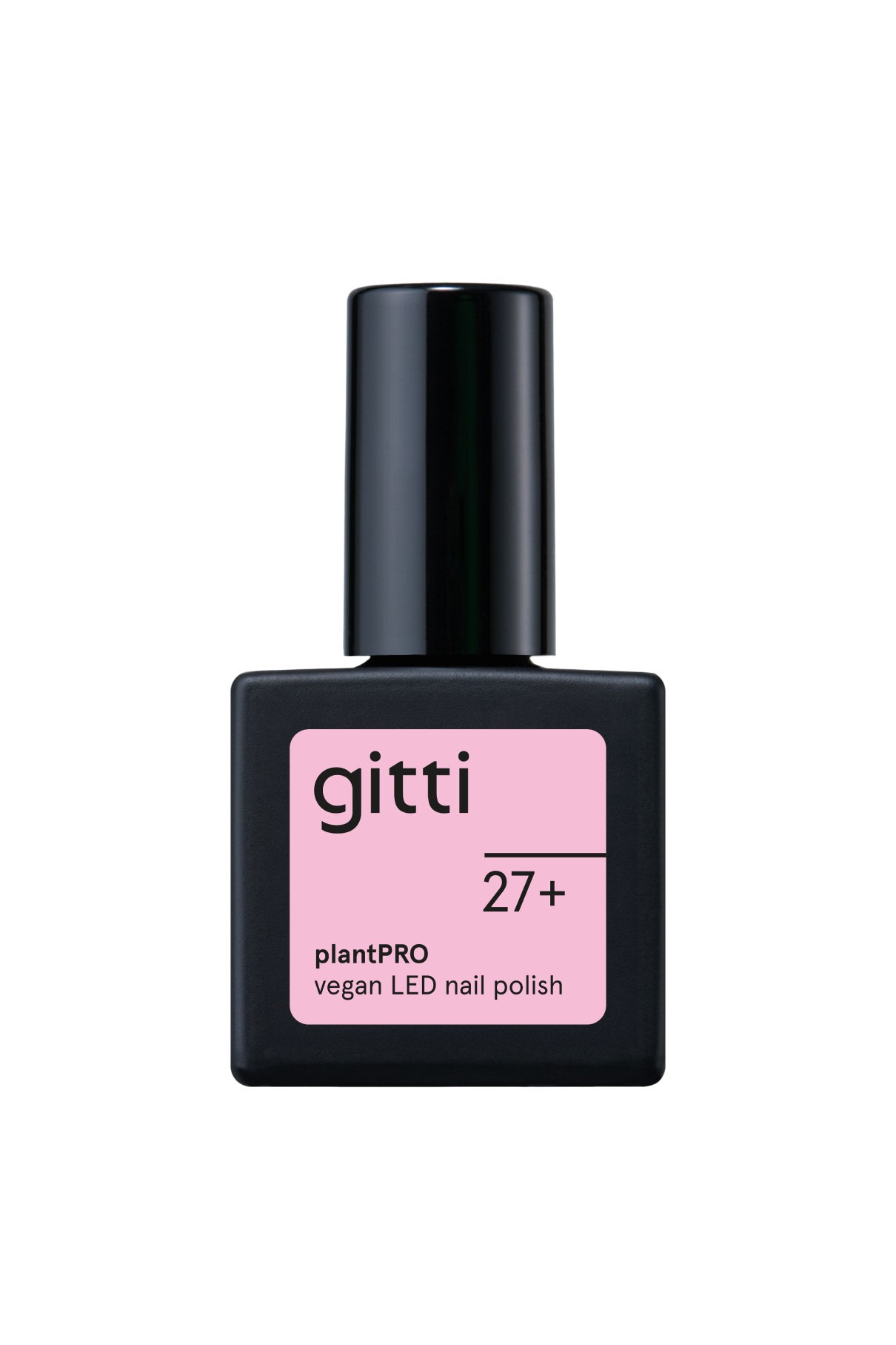 gitti no. 27+ plantPRO vegan LED nail polish in a black bottle with pink label