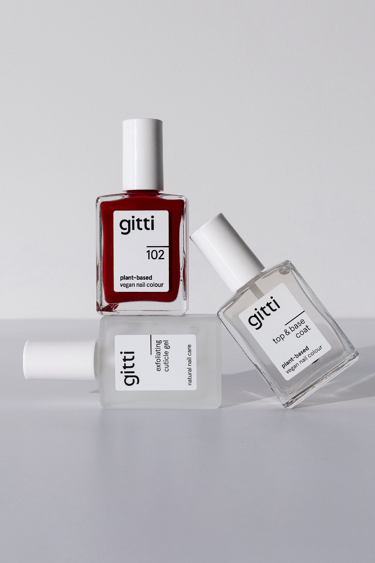 gitti Essential Manicure Set, gitti Exfoliating Cuticle Gel, gitti no. 102, Classic Red, gitti Top&Base Coat