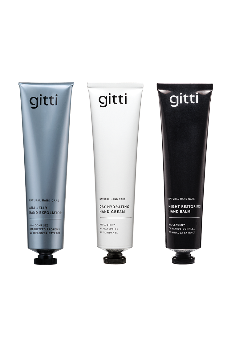 Das Hand Rescue Set mit AHA Jelly Peeling, Day Hydrating Hand Cream und Night Restoring Hand Balm bietet effektive Tages- und Nachtpflege für schöne, gepflegte Hände - alles, was du brauchst.